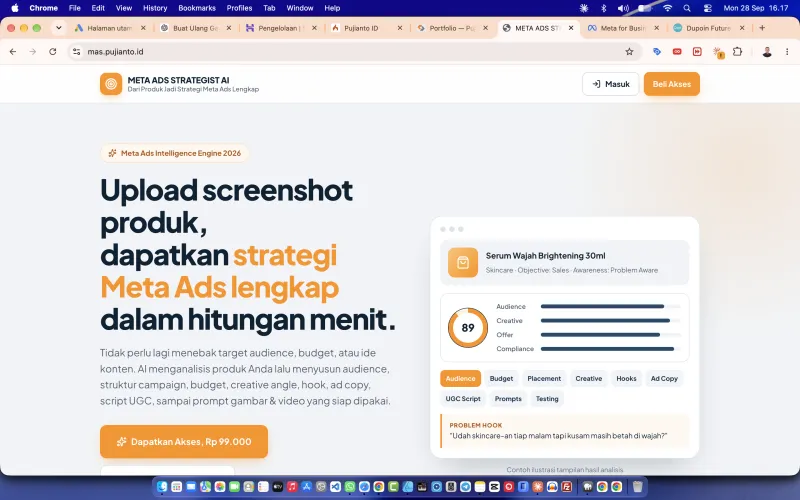 Tampilan website Meta Ads Strategis