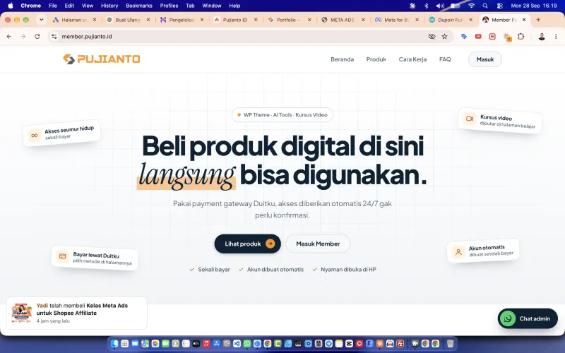 Tampilan website Toko Produk Digital